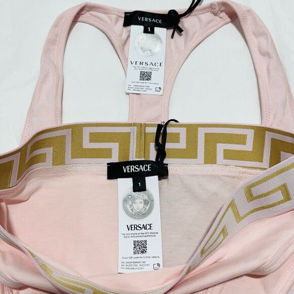 Versace Medusa Greca Border Racer Back Bralette and Panties Set Pink 1/ XS NWT - Picture 8 of 11